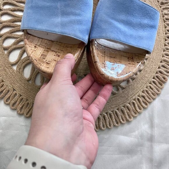 NWOT Stuart Weitzman Blue Suede Summer Wedge Platform Sandals 10B - Picture 5 of 9